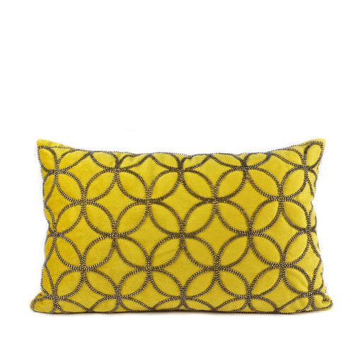 Almofada BELLUS 35x50 Veludo Amarelo Mostarda com Missangas