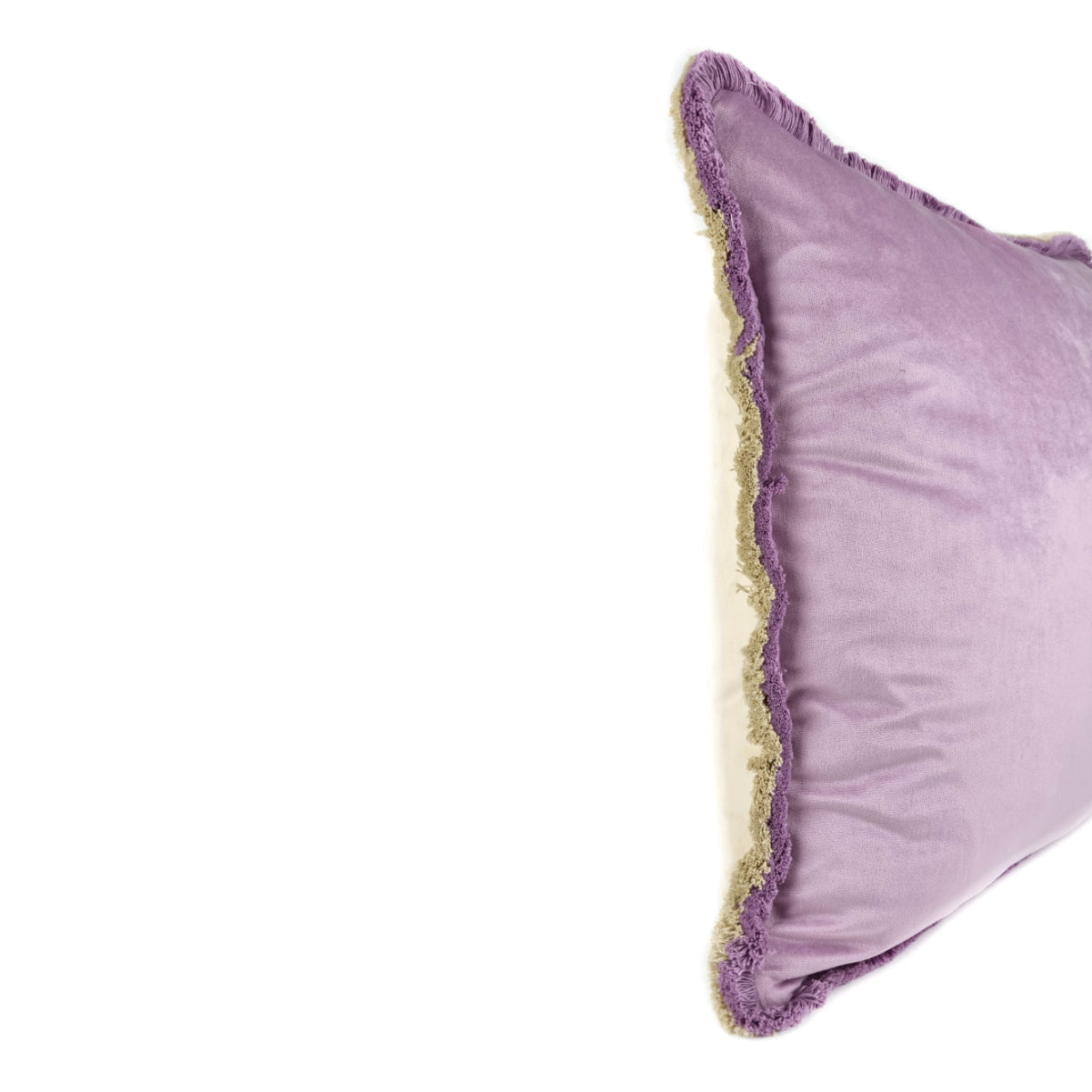 Almofada BELLUS 45x45 Veludo 2 Tons Roxo e Bege Natural com Franja