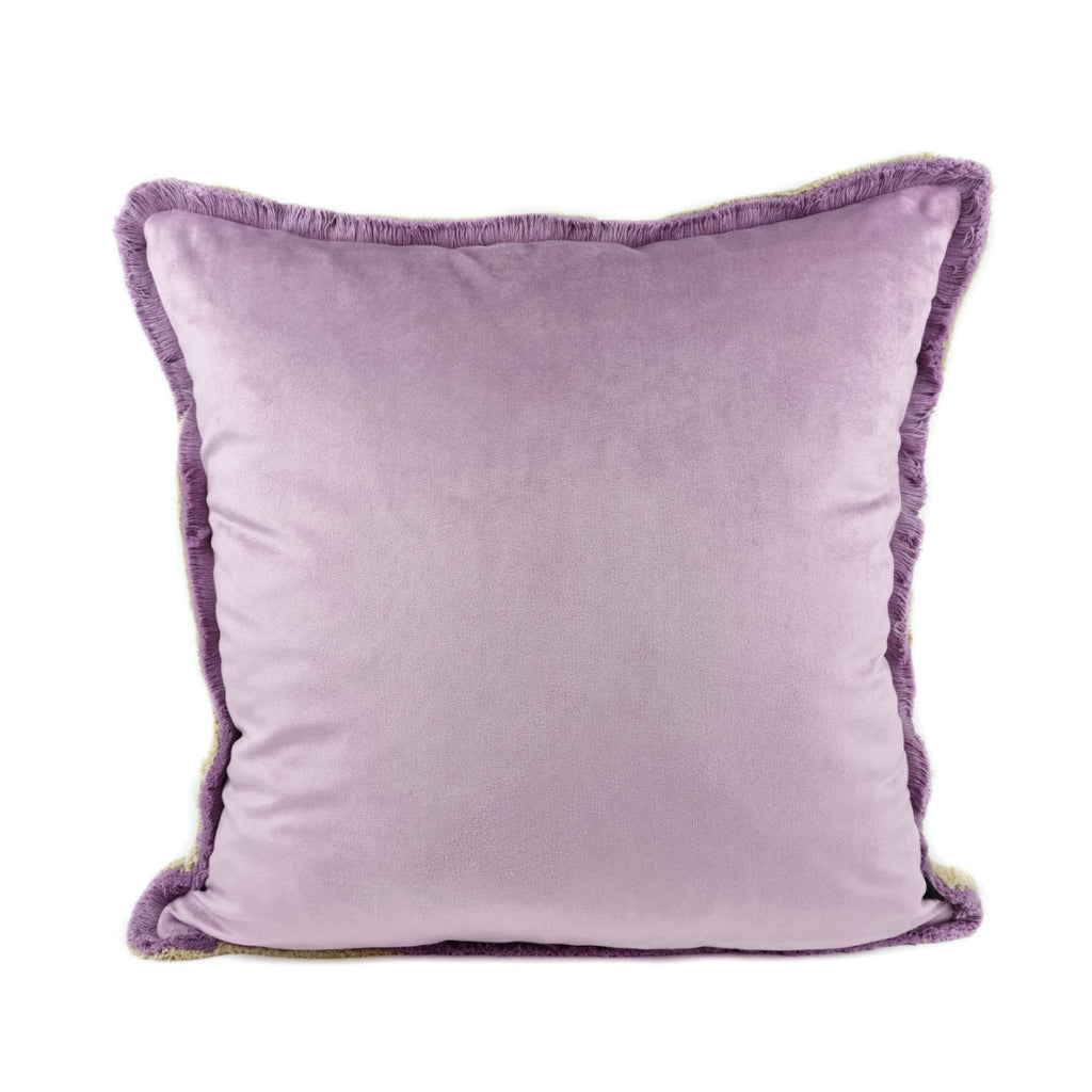 Almofada BELLUS 45x45 Veludo 2 Tons Roxo e Bege Natural com Franja