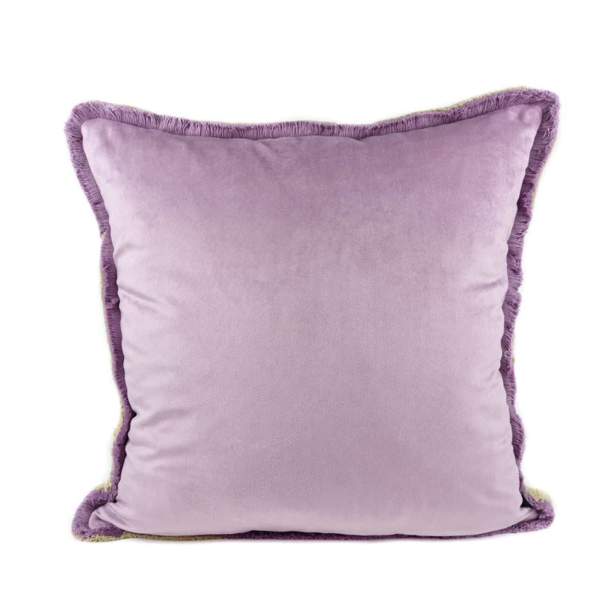 Almofada BELLUS 45x45 Veludo 2 Tons Roxo e Bege Natural com Franja