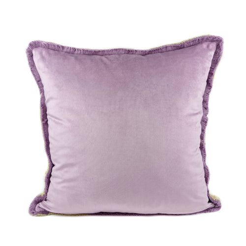 Almofada BELLUS 45x45 Veludo 2 Tons Roxo e Bege Natural com Franja