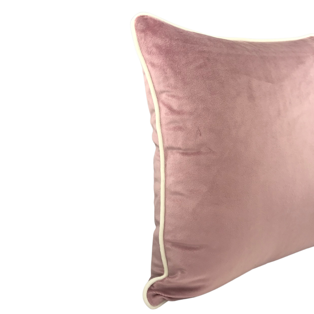 Almofada BELLUS 45x45 Veludo Rosa com vivo Bege Natural