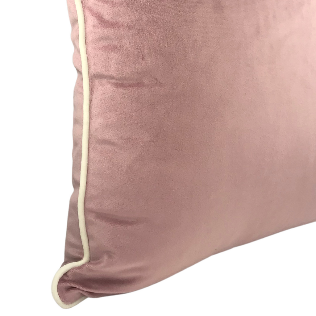 Almofada BELLUS 45x45 Veludo Rosa com vivo Bege Natural