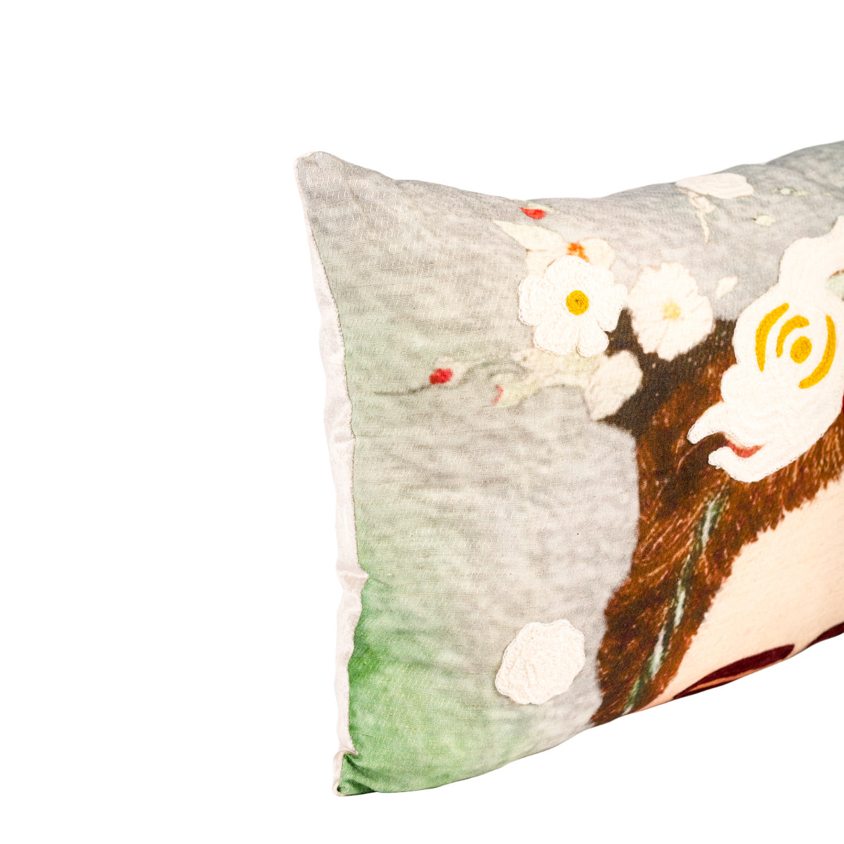 DINJA 37x65 Frida Kahlo Cushion with Embroidered Flowers and Sky