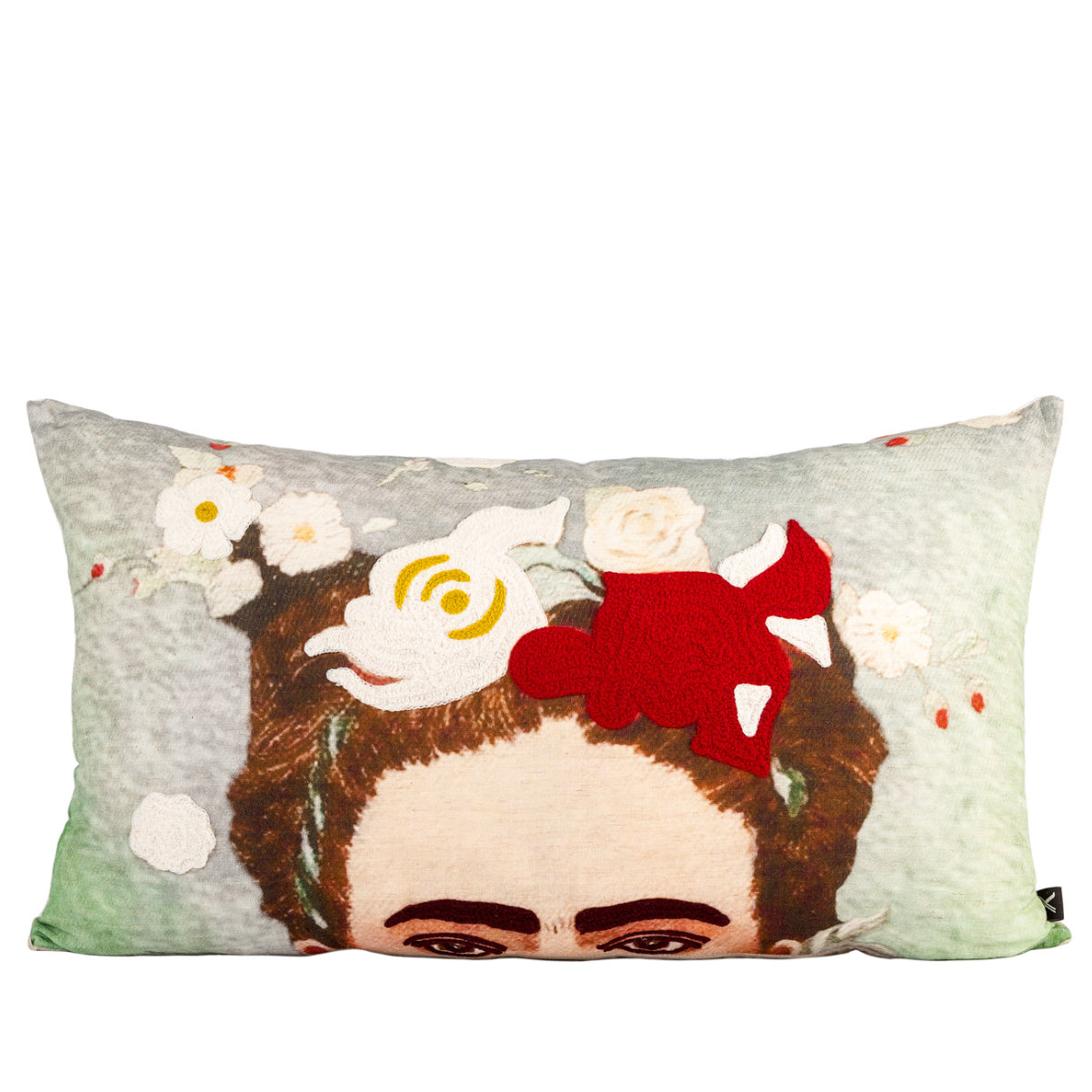 DINJA 37x65 Frida Kahlo Cushion with Embroidered Flowers and Sky