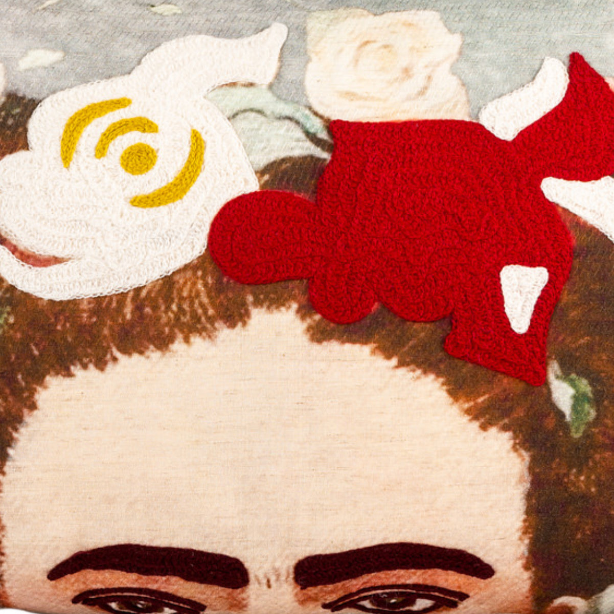 DINJA 37x65 Frida Kahlo Cushion with Embroidered Flowers and Sky