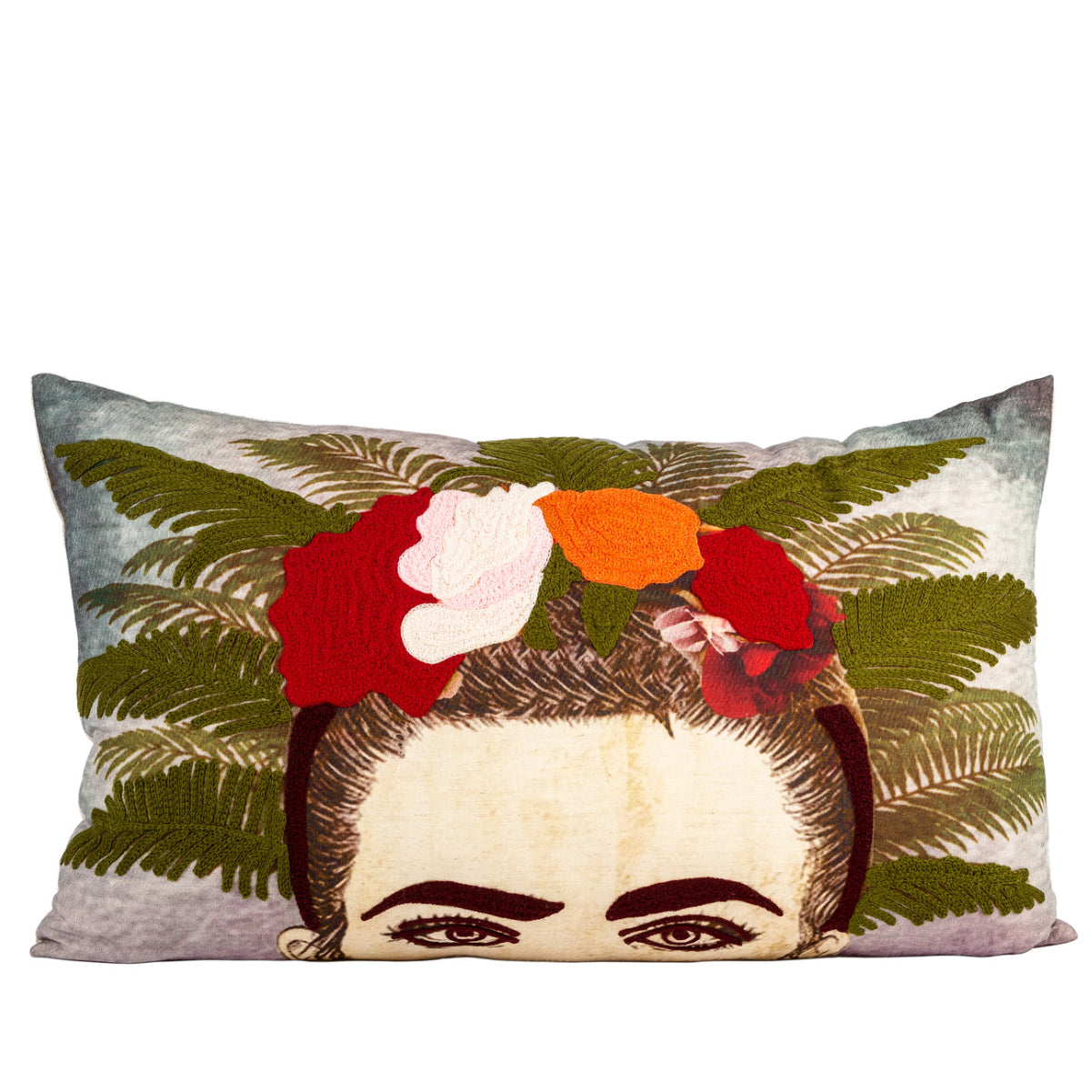 Almofada DINJA 37x65 Frida Kahlo com Folhas Bordadas