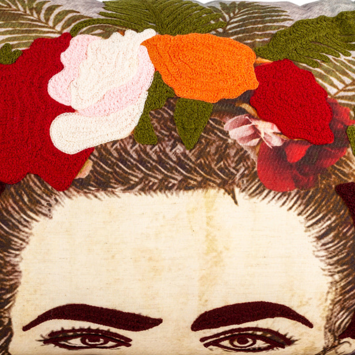 DINJA 37x65 Frida Kahlo Cushion with Embroidered Leaves