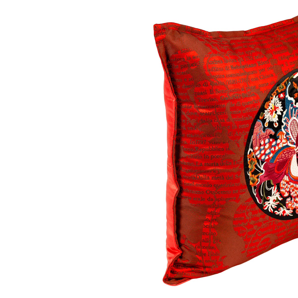DINJA 45x45 Satin Cushion with Letters and Hand-Embroidered Application