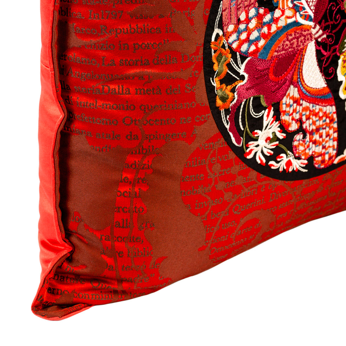 DINJA 45x45 Satin Cushion with Letters and Hand-Embroidered Application