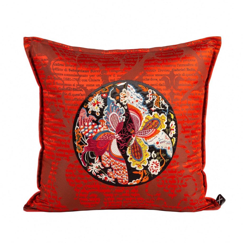 DINJA 45x45 Satin Cushion with Letters and Hand-Embroidered Application