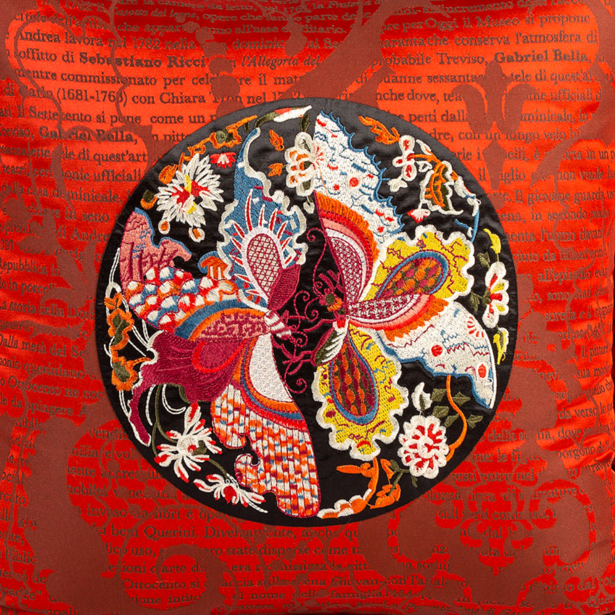 DINJA 45x45 Satin Cushion with Letters and Hand-Embroidered Application