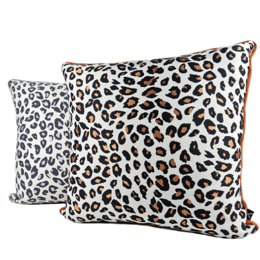 DINJA 45x45 Leopard Print Cushion with Orange Velvet Back