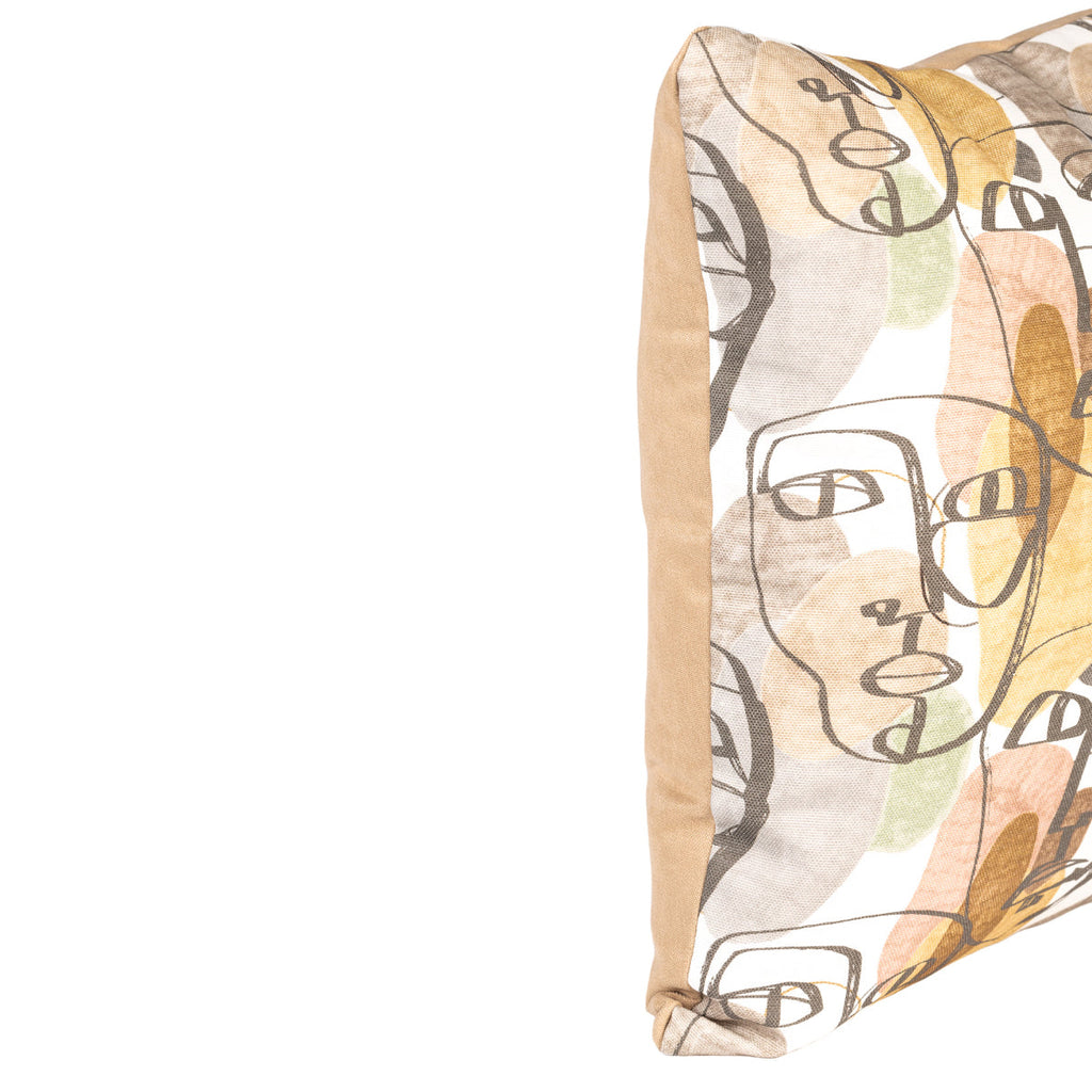 Almofada DINJA 50x50 Desenho Cara com Verso Veludo Bege