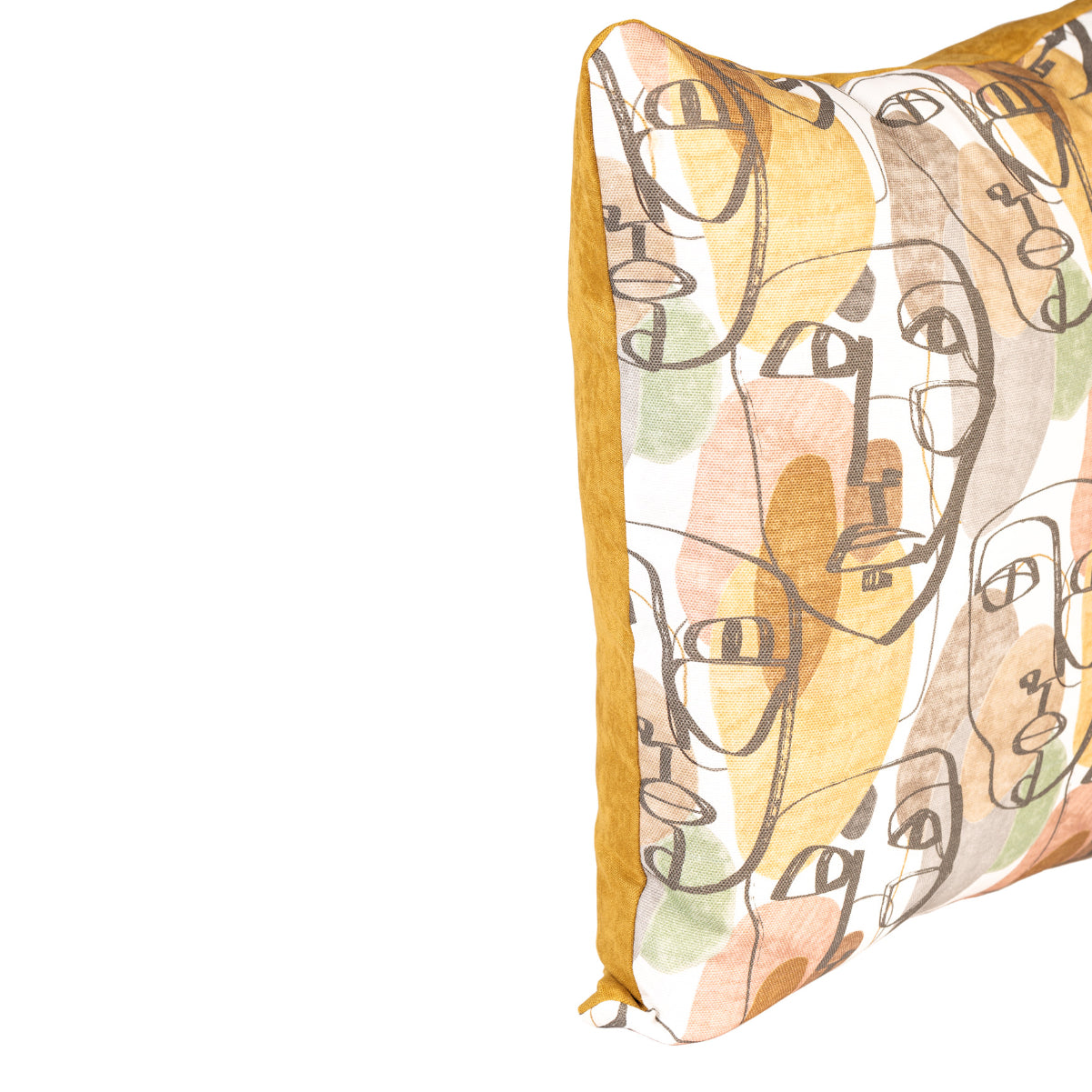 DINJA 50x50 Cushion with Face Design and Mustard Velvet Back