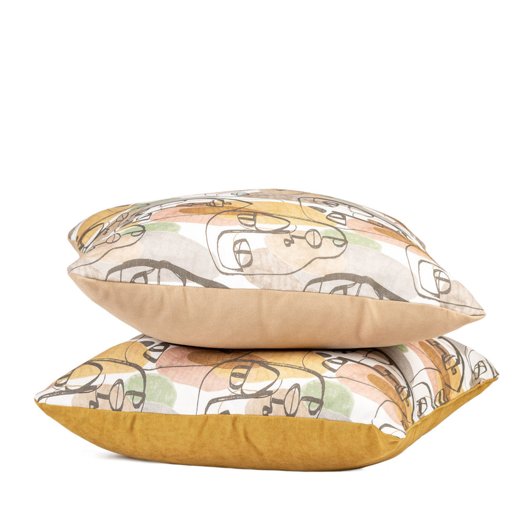 Almofada DINJA 50x50 Desenho Cara com Verso Veludo Bege