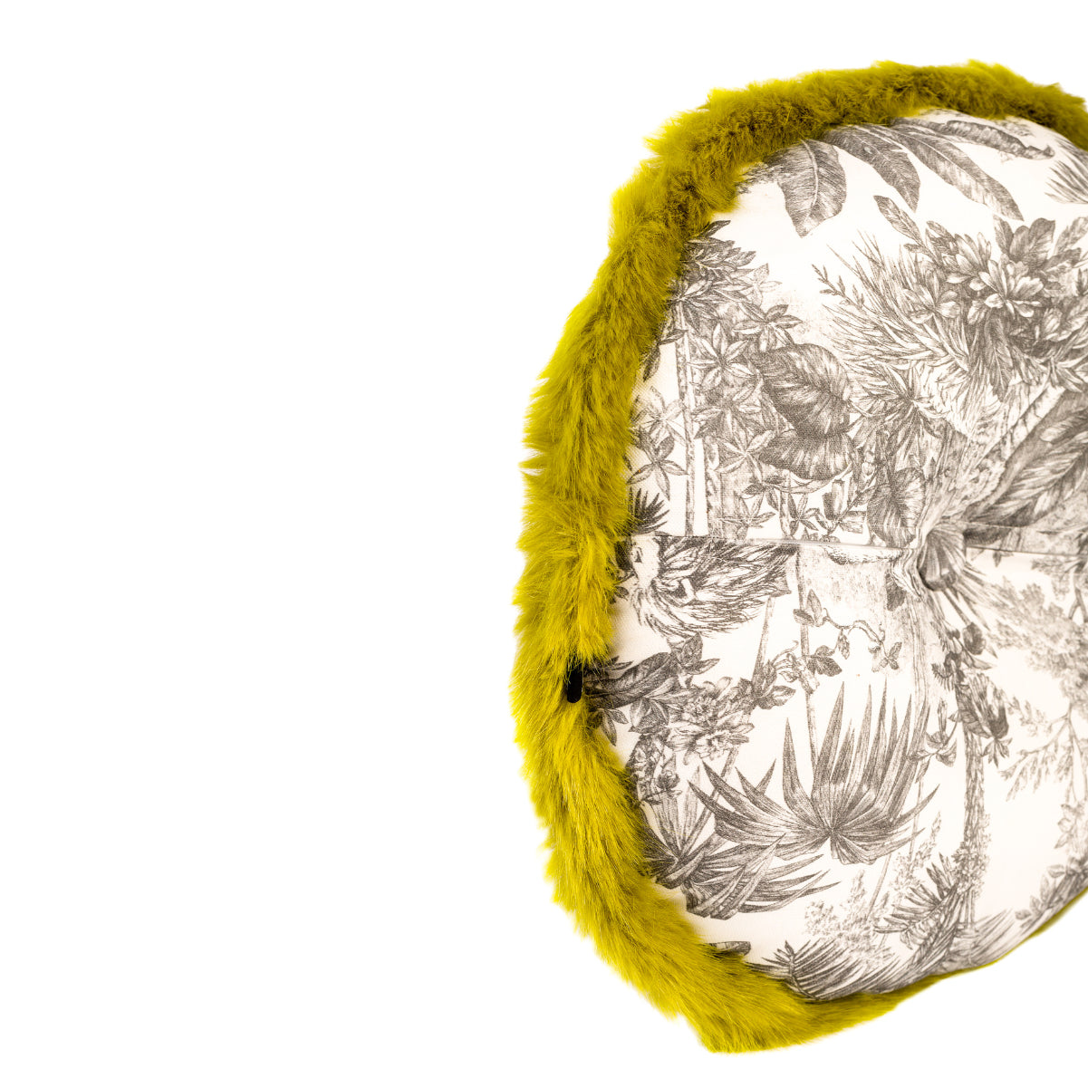 DINJA Round Cushion 45 Palm Trees with Bee and Green Fringe