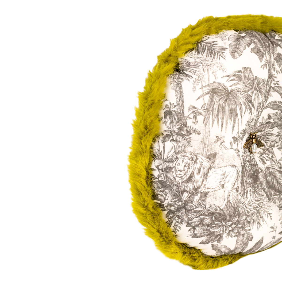 DINJA Round Cushion 45 Palm Trees with Bee and Green Fringe