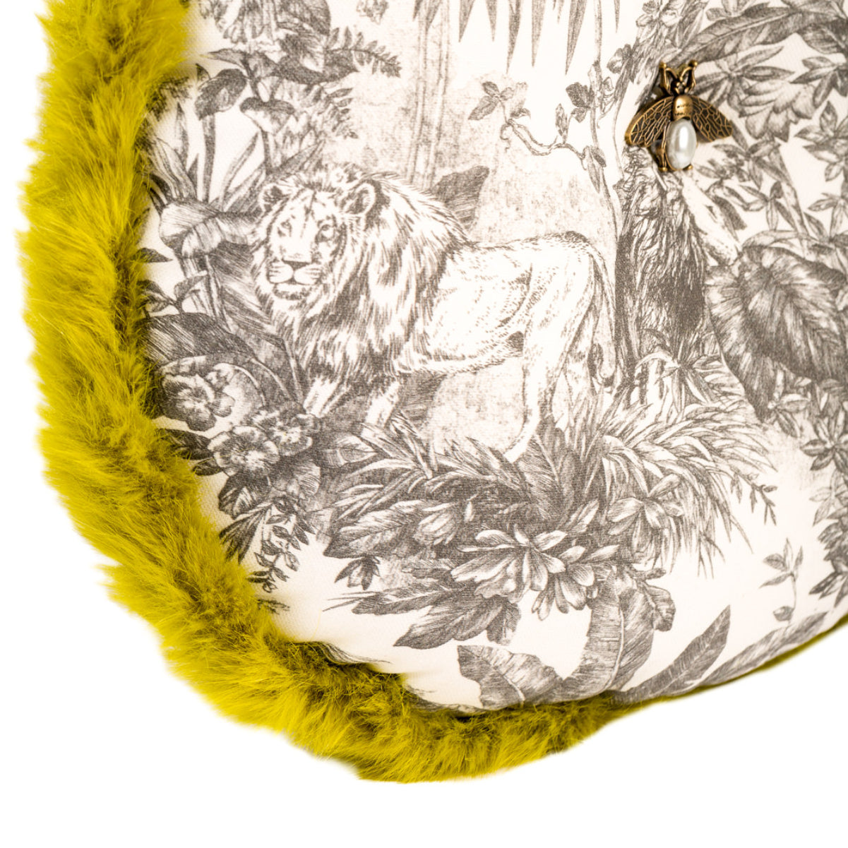 DINJA Round Cushion 45 Palm Trees with Bee and Green Fringe