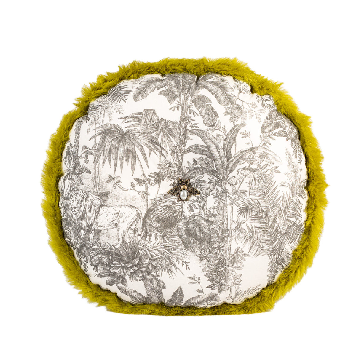 DINJA Round Cushion 45 Palm Trees with Bee and Green Fringe