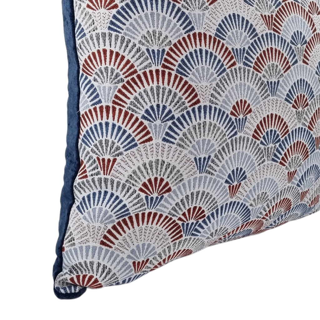 MUDELL 45x45 Cushion Santiago Geometric Pattern with Blue Velvet Back