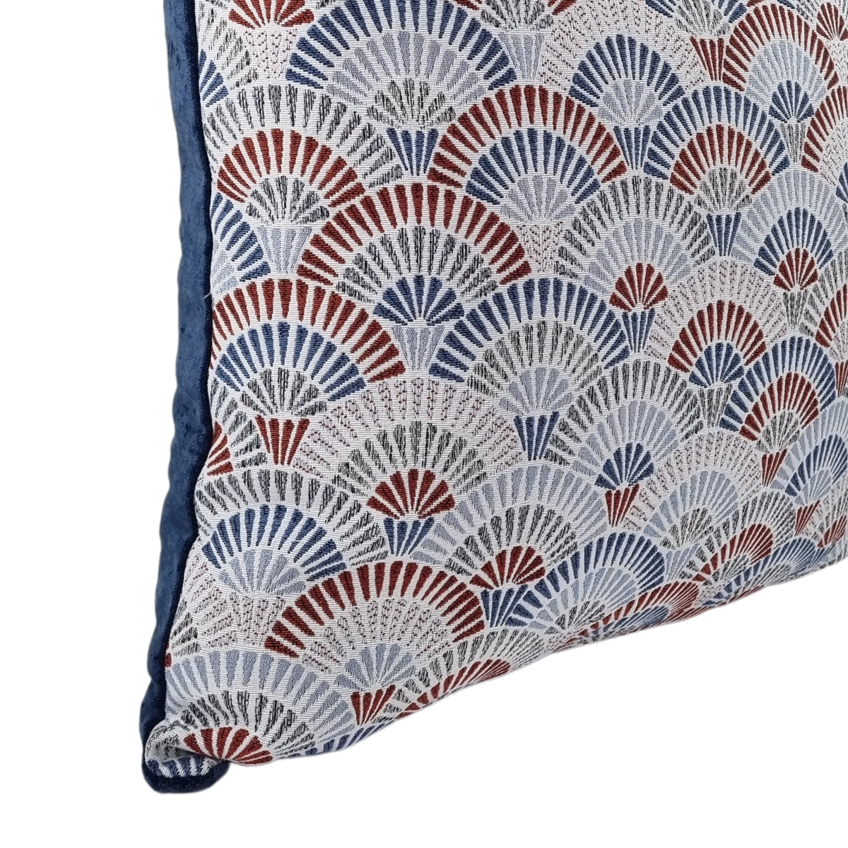 MUDELL 45x45 Cushion Santiago Geometric Pattern with Blue Velvet Back