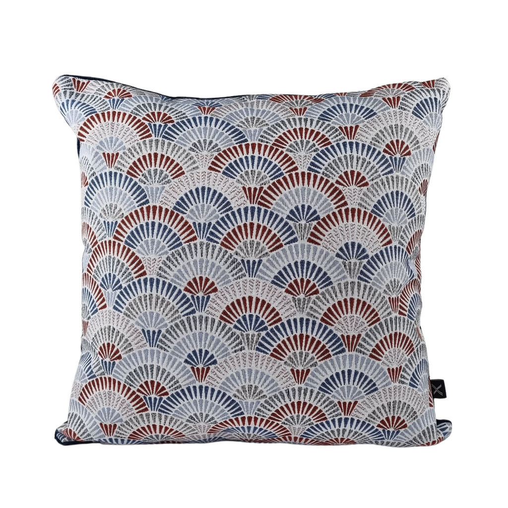 MUDELL 45x45 Cushion Santiago Geometric Pattern with Blue Velvet Back