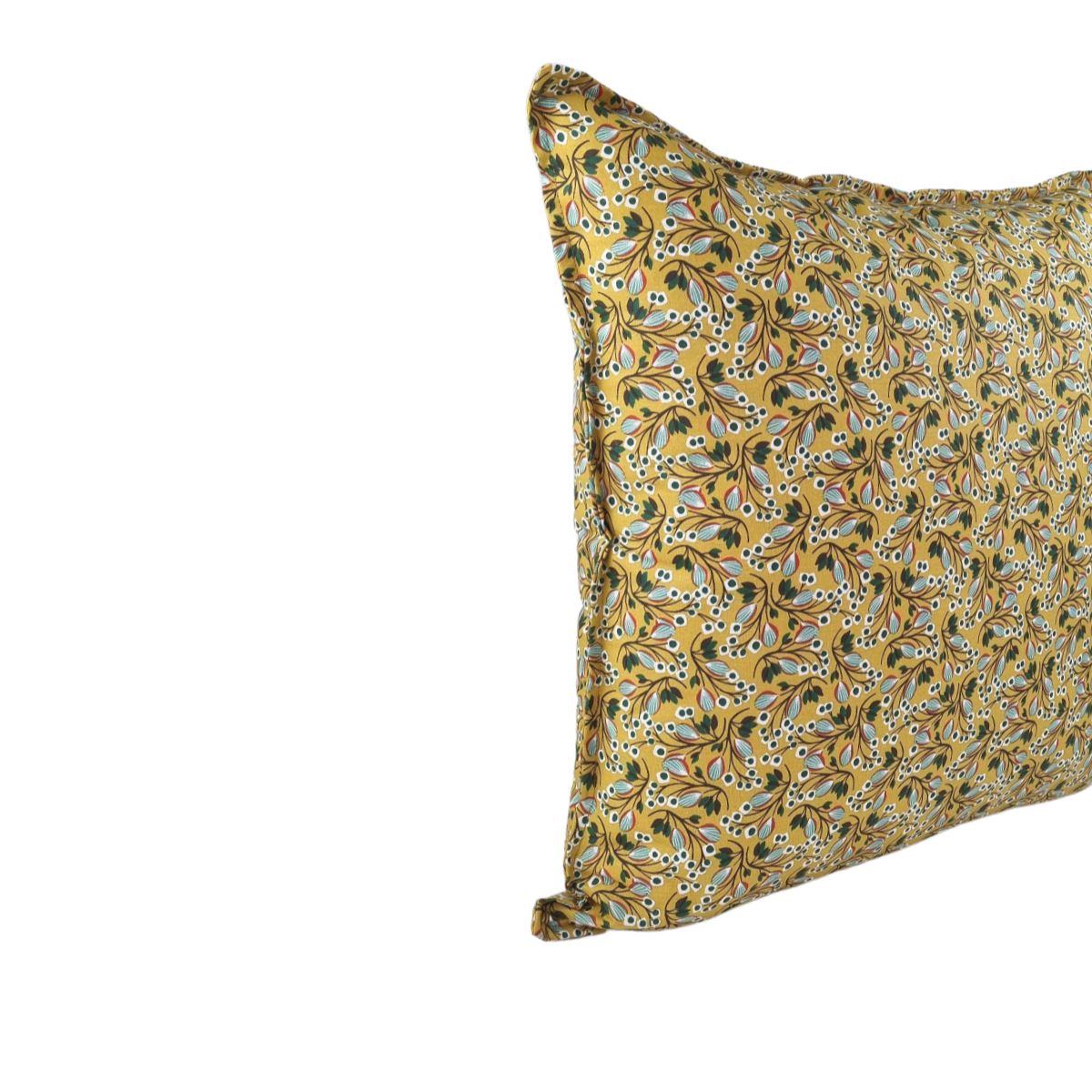 Almofada FJURI 45x45 Algodão Amarelo Mostarda com folhas