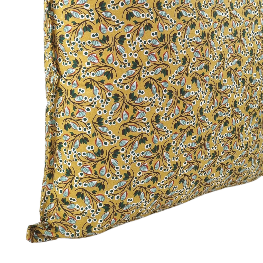 Almofada FJURI 45x45 Algodão Amarelo Mostarda com folhas