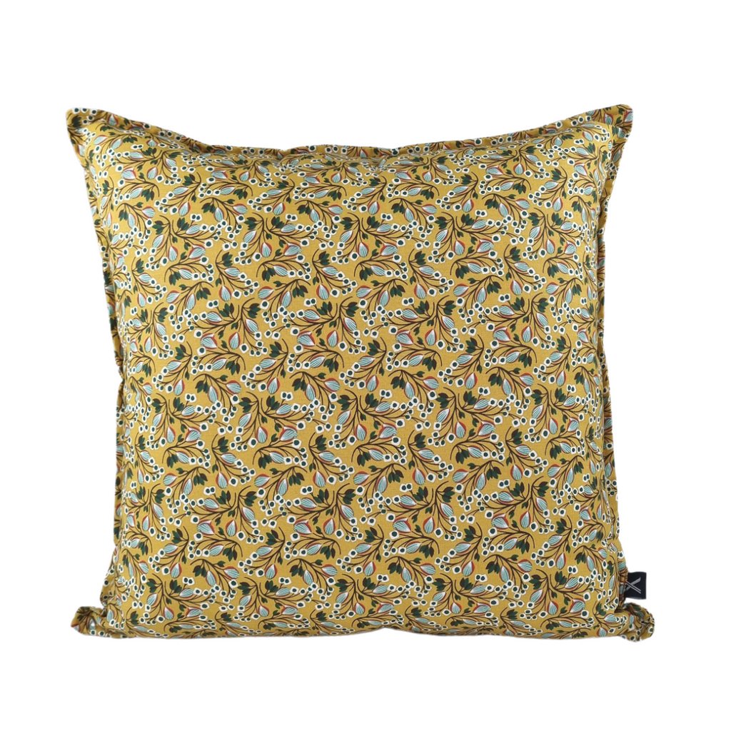 Almofada FJURI 45x45 Algodão Amarelo Mostarda com folhas