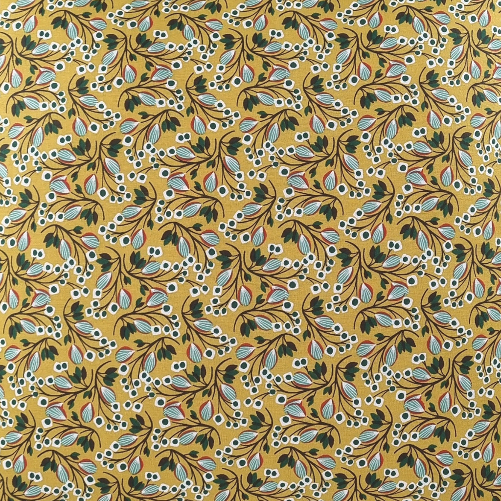 Almofada FJURI 45x45 Algodão Amarelo Mostarda com folhas