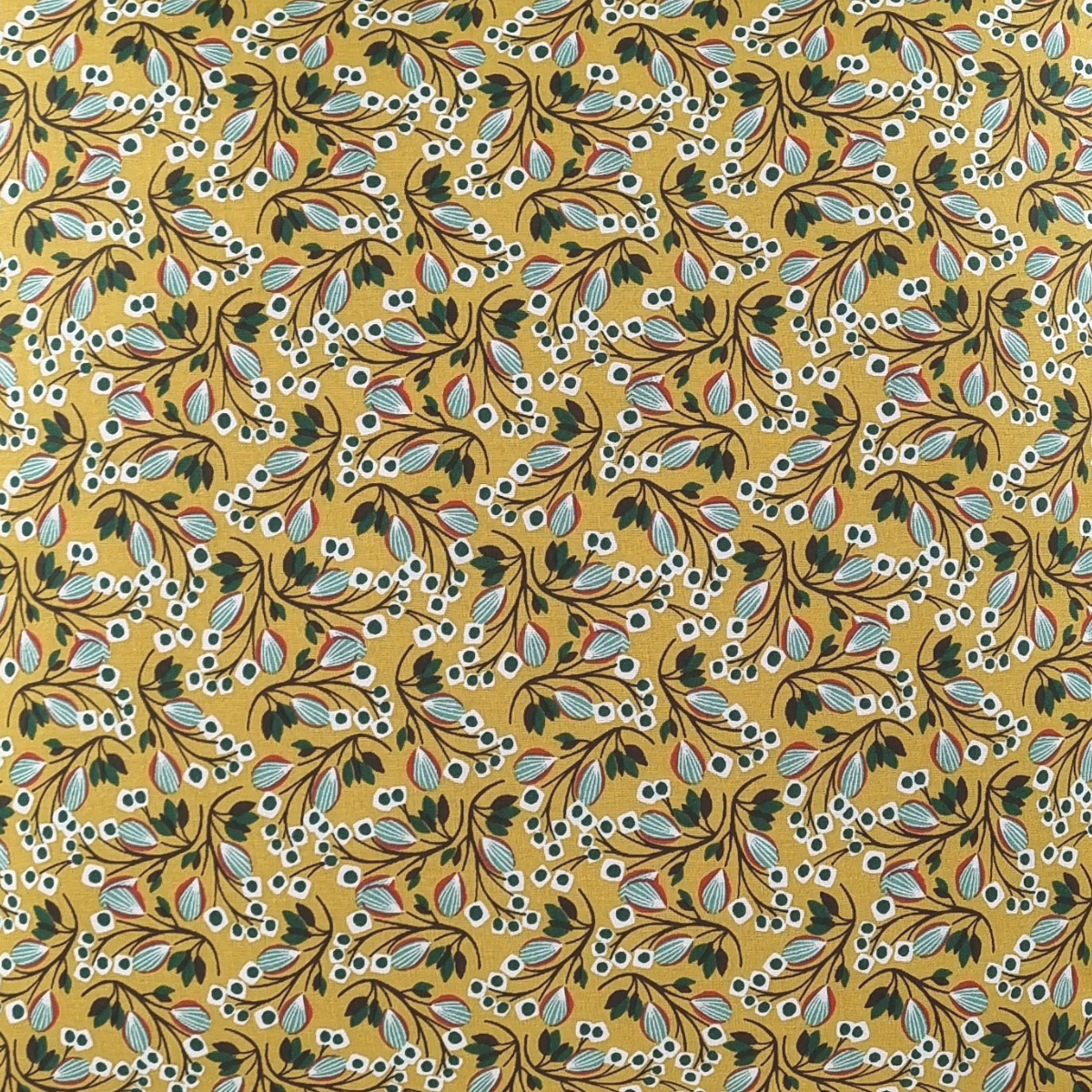 Almofada FJURI 45x45 Algodão Amarelo Mostarda com folhas