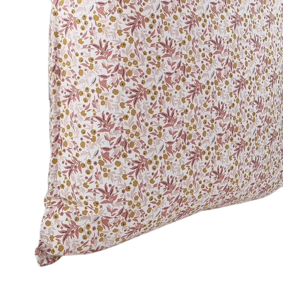 Almofada FJURI 45x45 Algodao Branco e Rosa com folhas