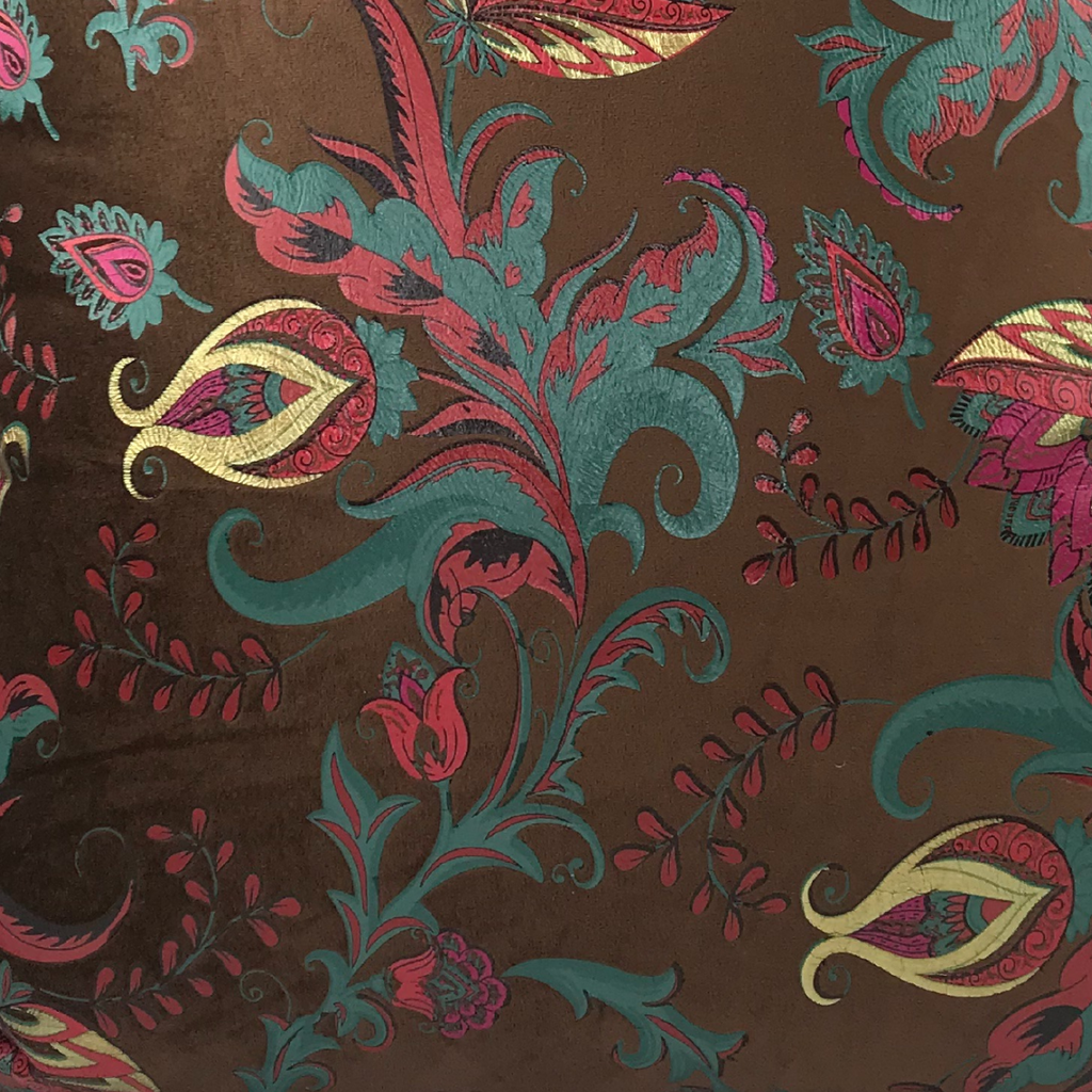 Almofada FJURI 45x45 Castanho com Flores Verde e fecho dourado