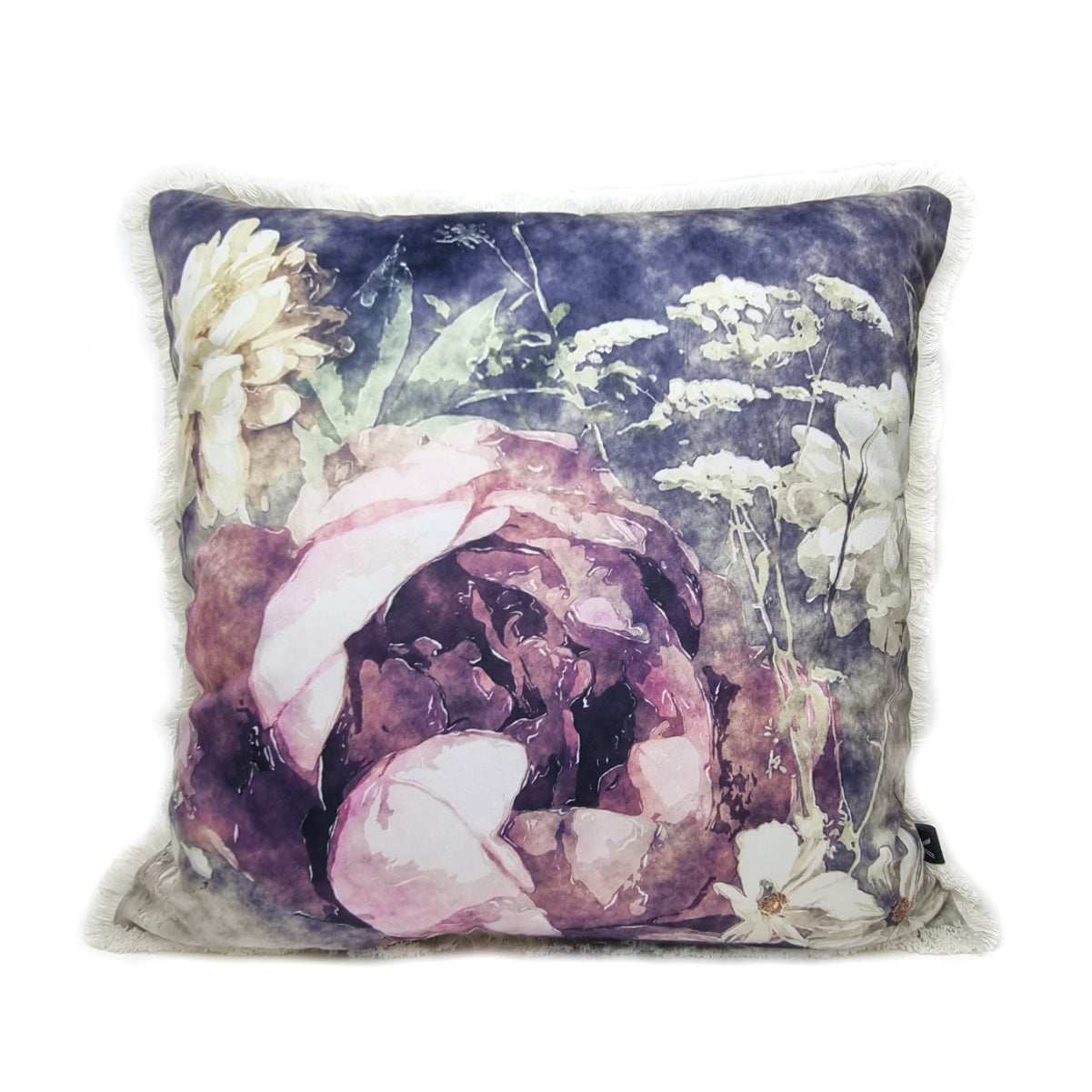 Almofada FJURI 45x45 Floral Roxo com Franja Branca