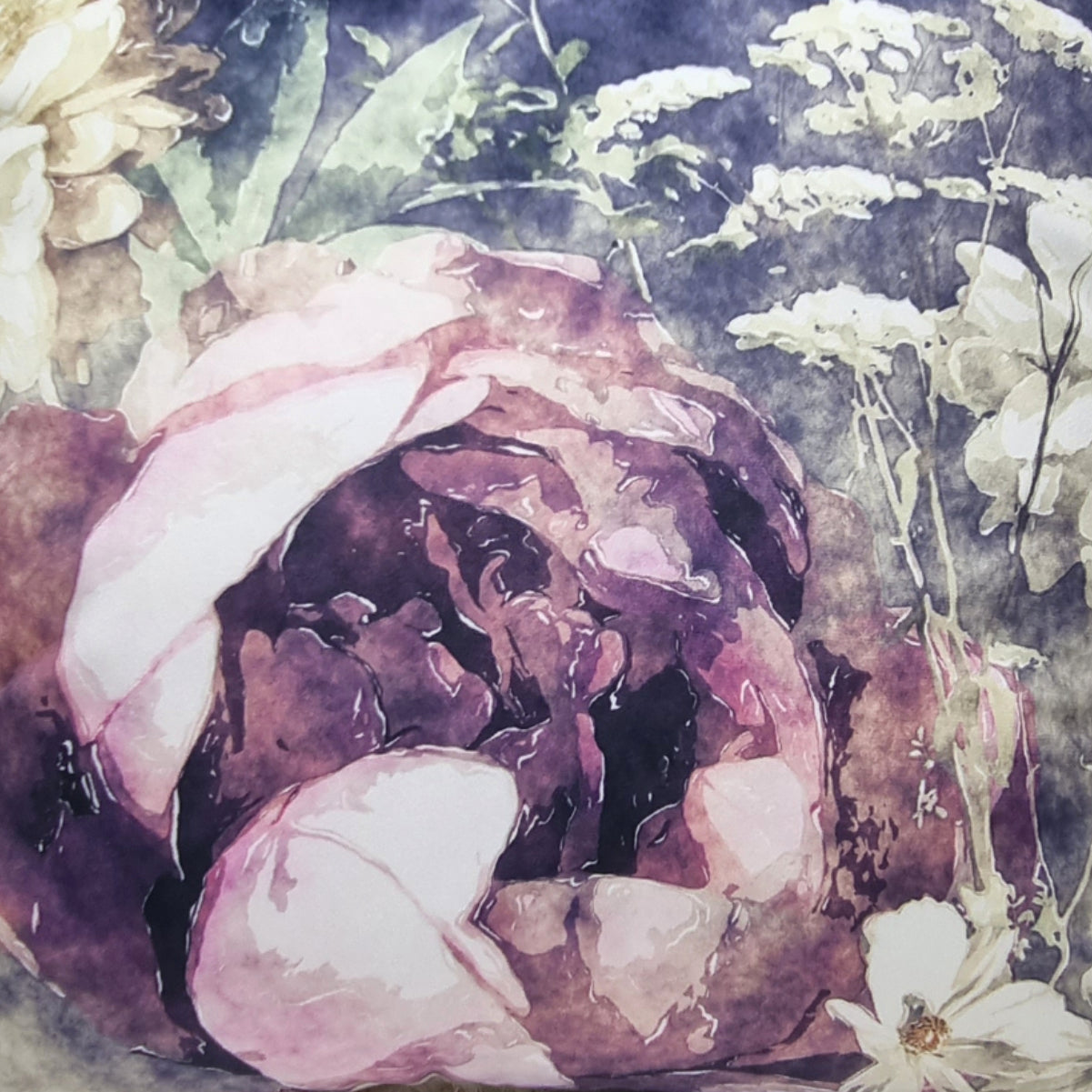 Almofada FJURI 45x45 Floral Roxo com Franja Branca