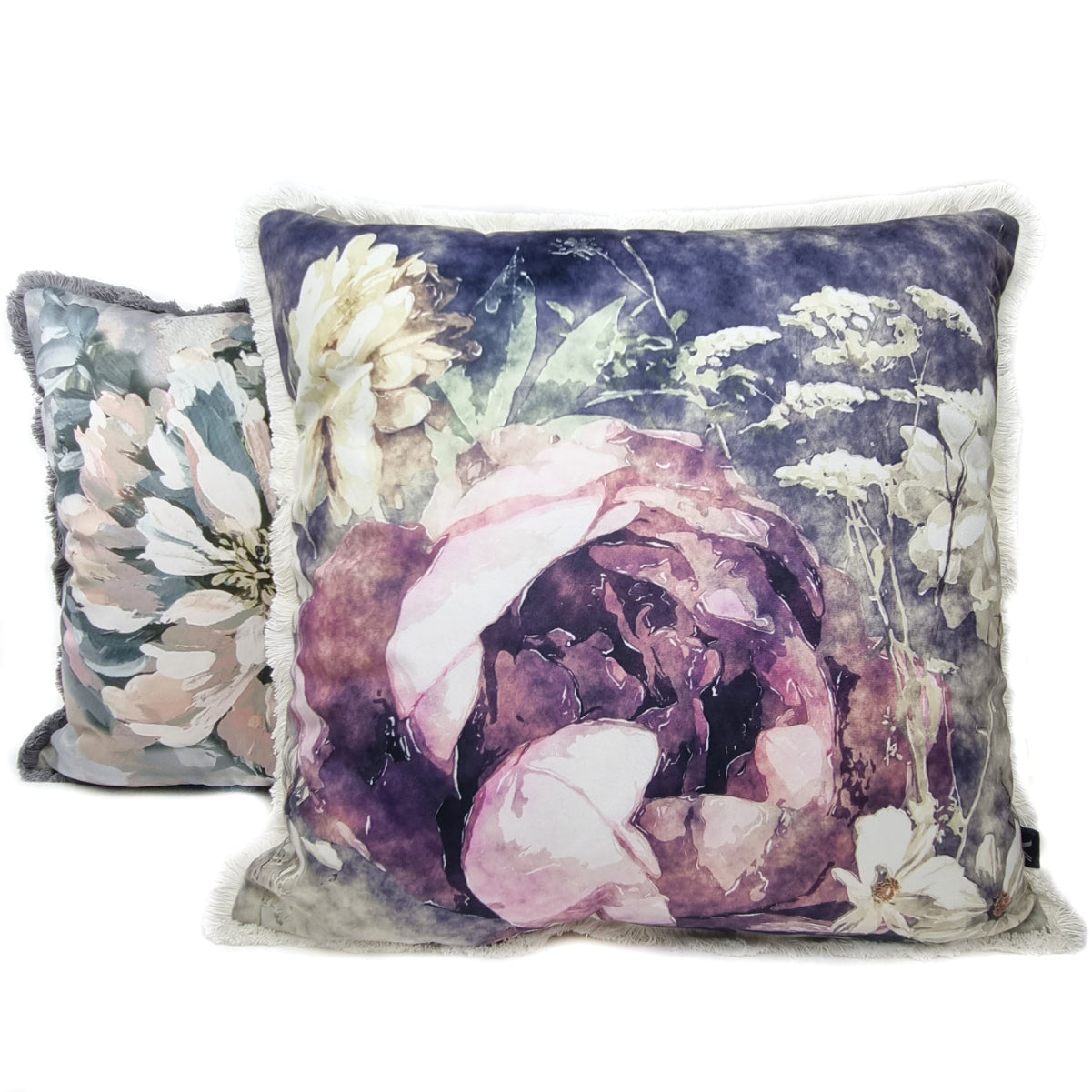 Almofada FJURI 45x45 Floral Roxo com Franja Branca