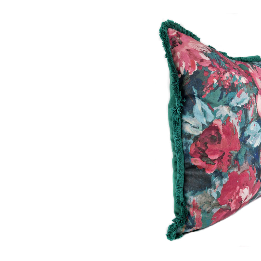 Almofada FJURI 45x45 Flores Rosas com Franja