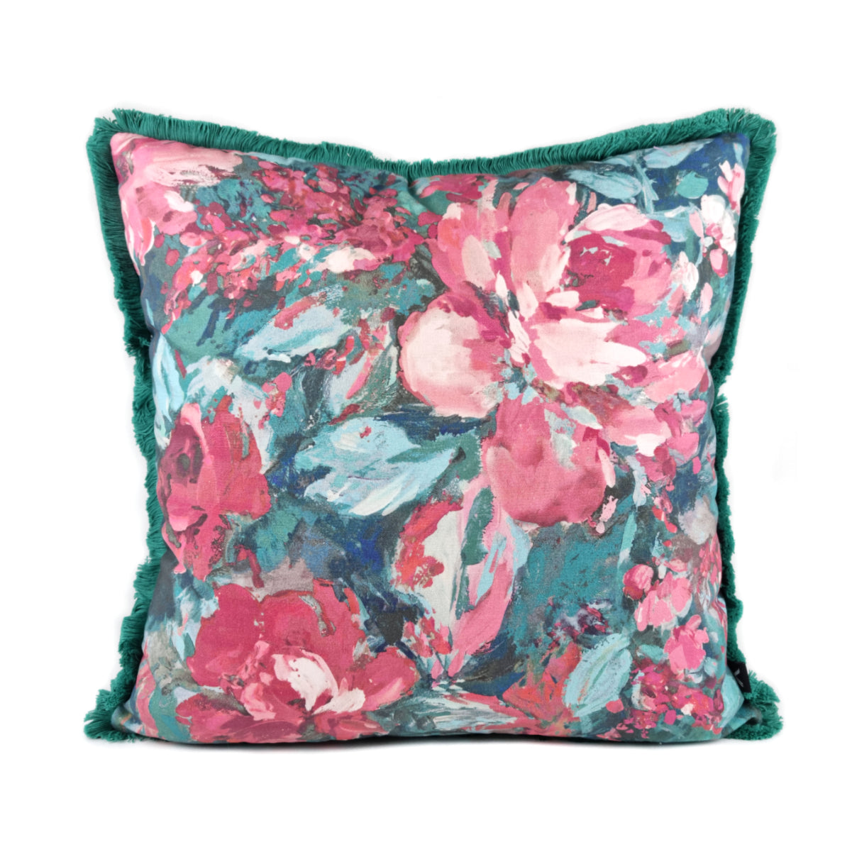 Almofada FJURI 45x45 Flores Rosas com Franja