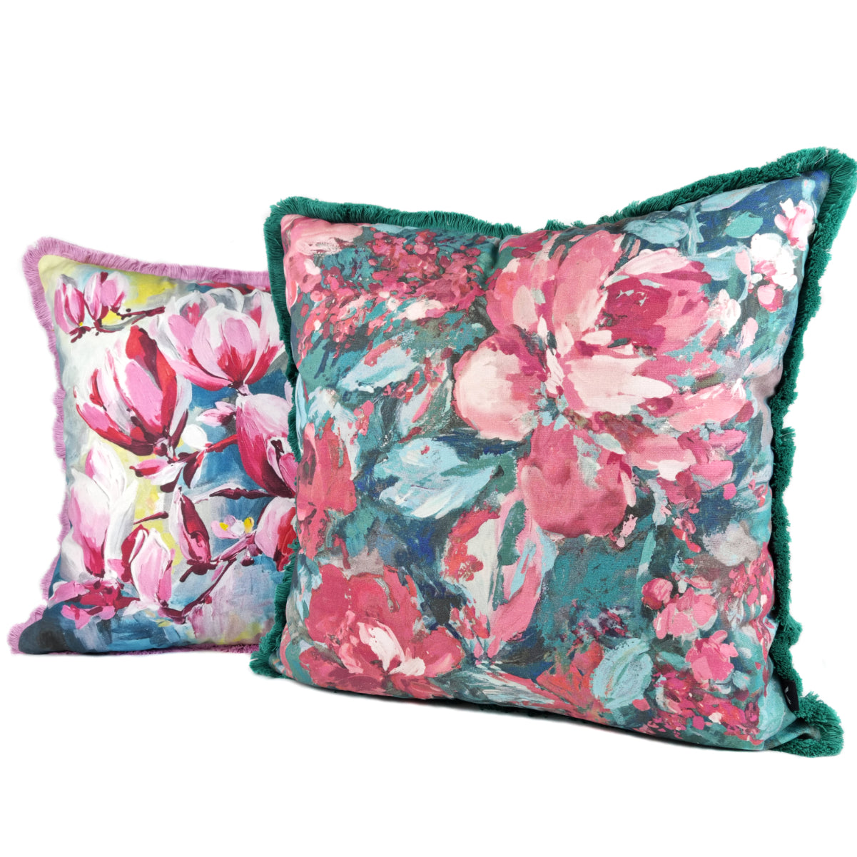 Almofada FJURI 45x45 Flores Rosas com Franja
