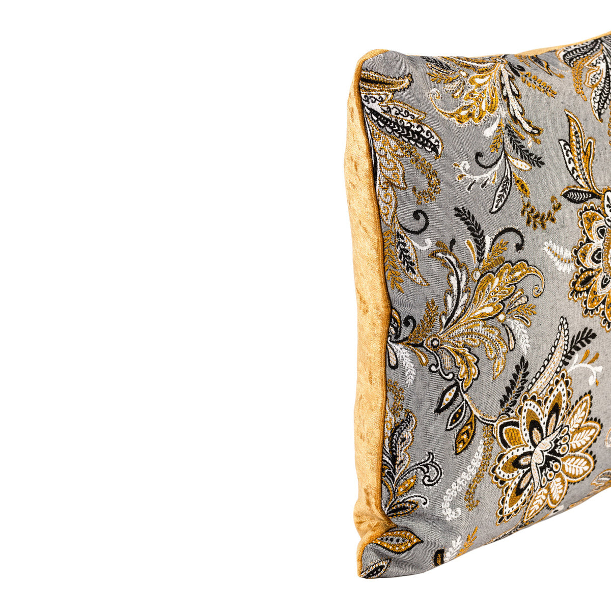 Cushion FJURI 45x45 with Flower Pattern and Mustard Velvet Back