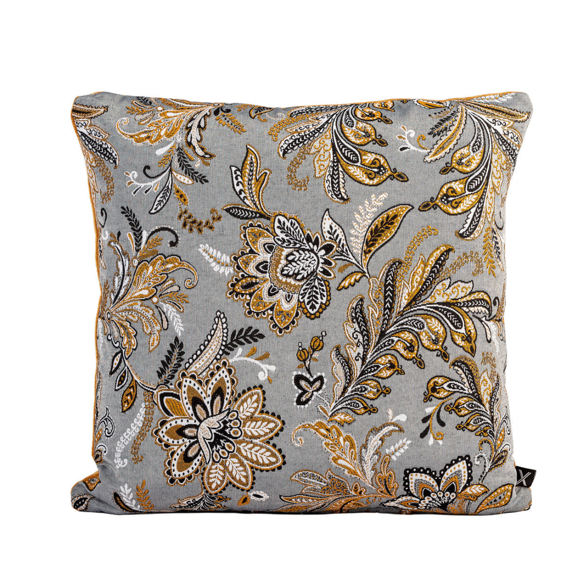Cushion FJURI 45x45 with Flower Pattern and Mustard Velvet Back