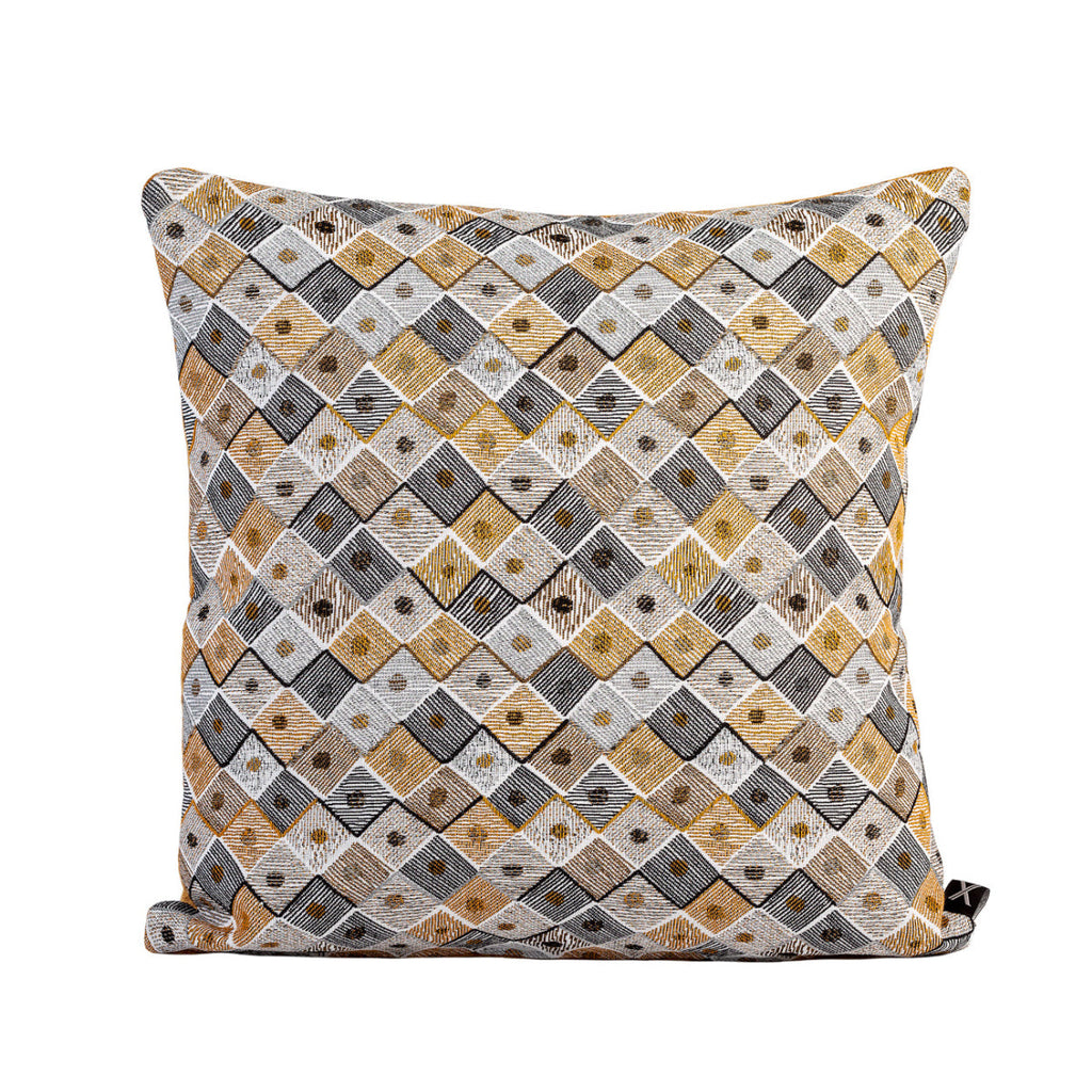 MUDELL Cushion 45x45 Black Mustard Gray Geometric Pattern with Yellow Velvet Back