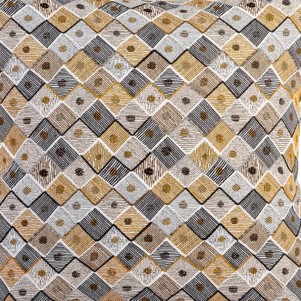 MUDELL Cushion 45x45 Black Mustard Gray Geometric Pattern with Yellow Velvet Back