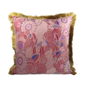Cushion FJURI 45x45 Pink with Gold and Blue Leaves and Gold Fringe