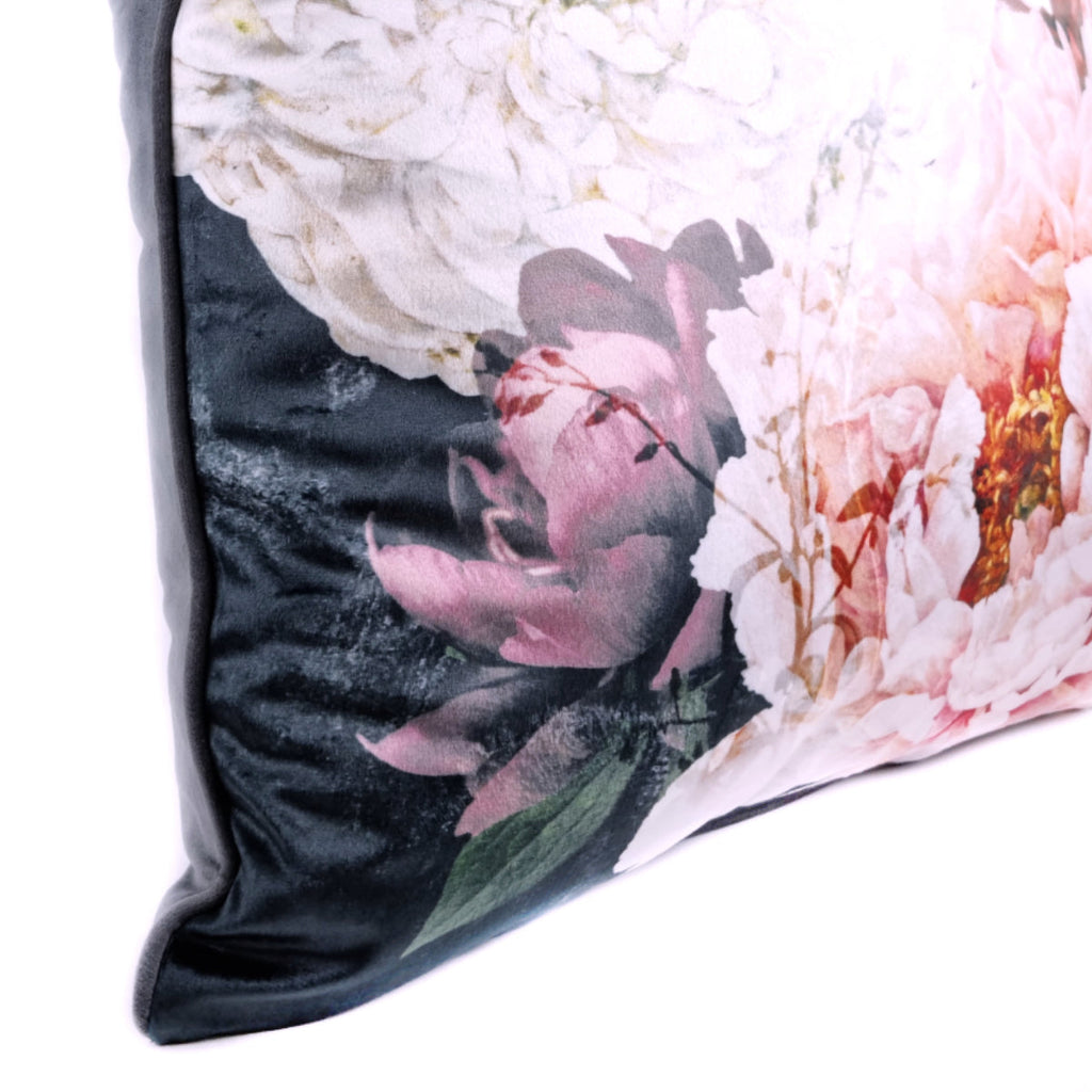 FJURI Cushion 45x45 Black Velvet with Flowers