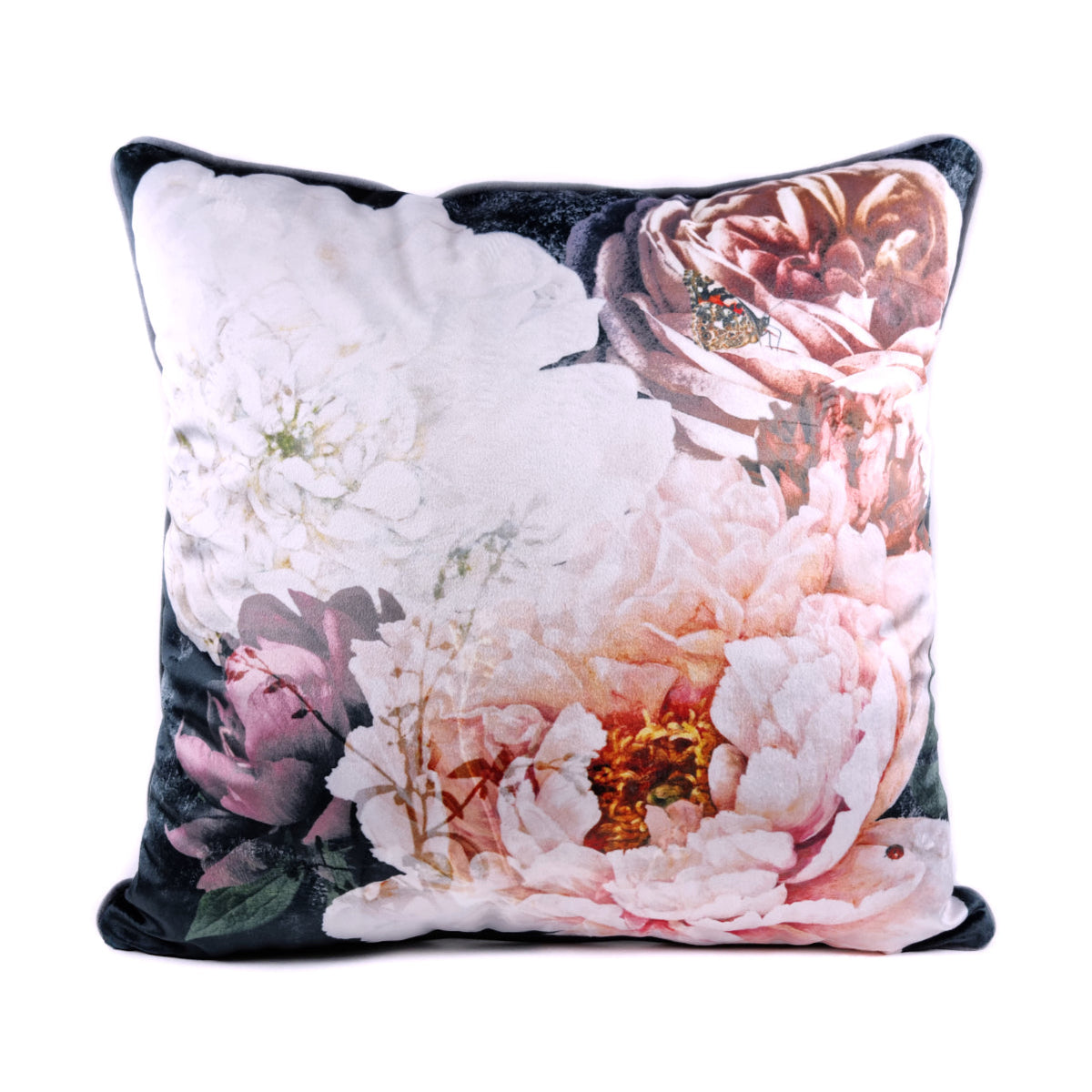 Cushion FJURI 45x45 Black Velvet with Flowers