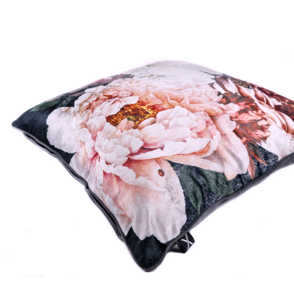 FJURI Cushion 45x45 Black Velvet with Flowers