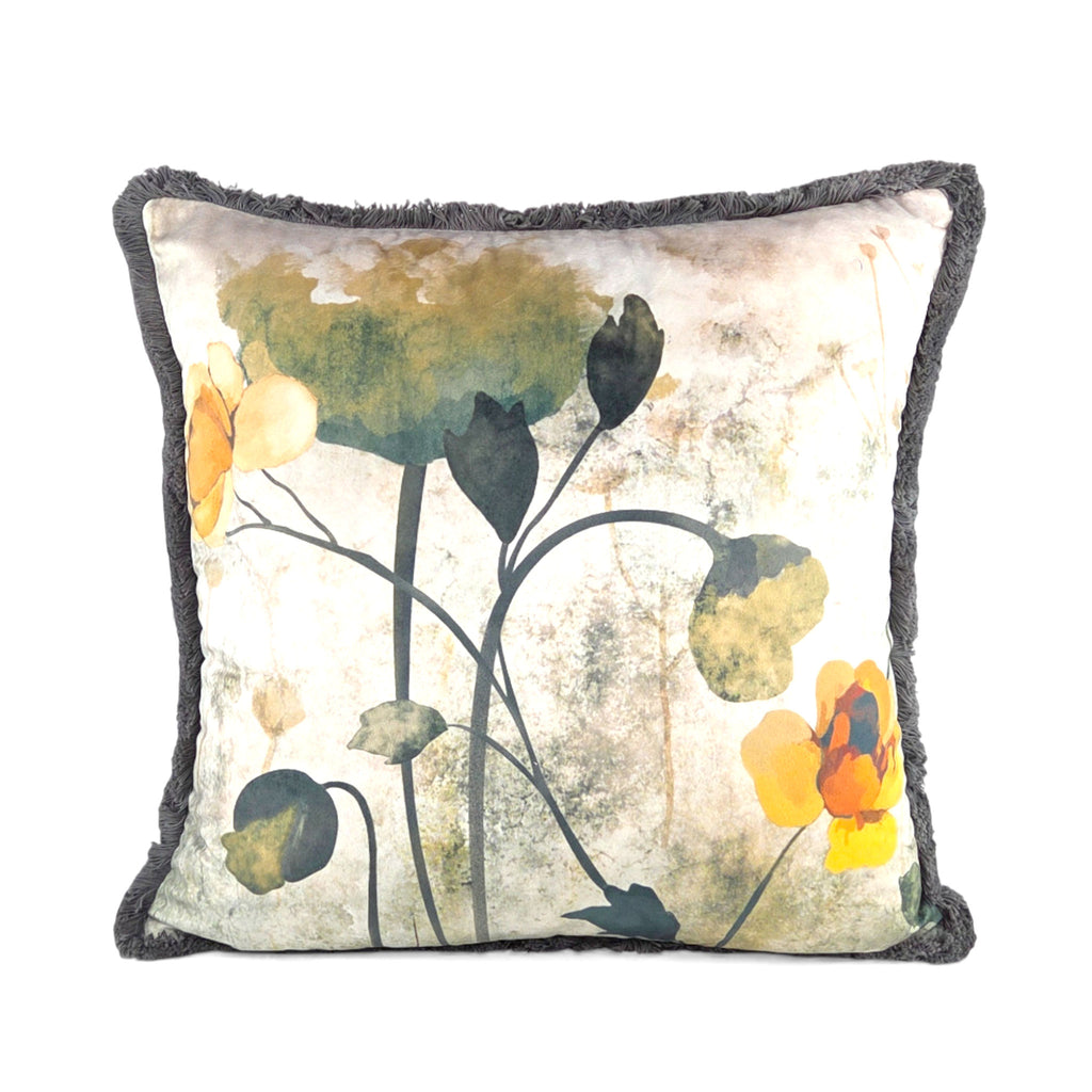 Cushion FJURI 60x60 Cotton with Fleur-de-lis in Mustard Yellow