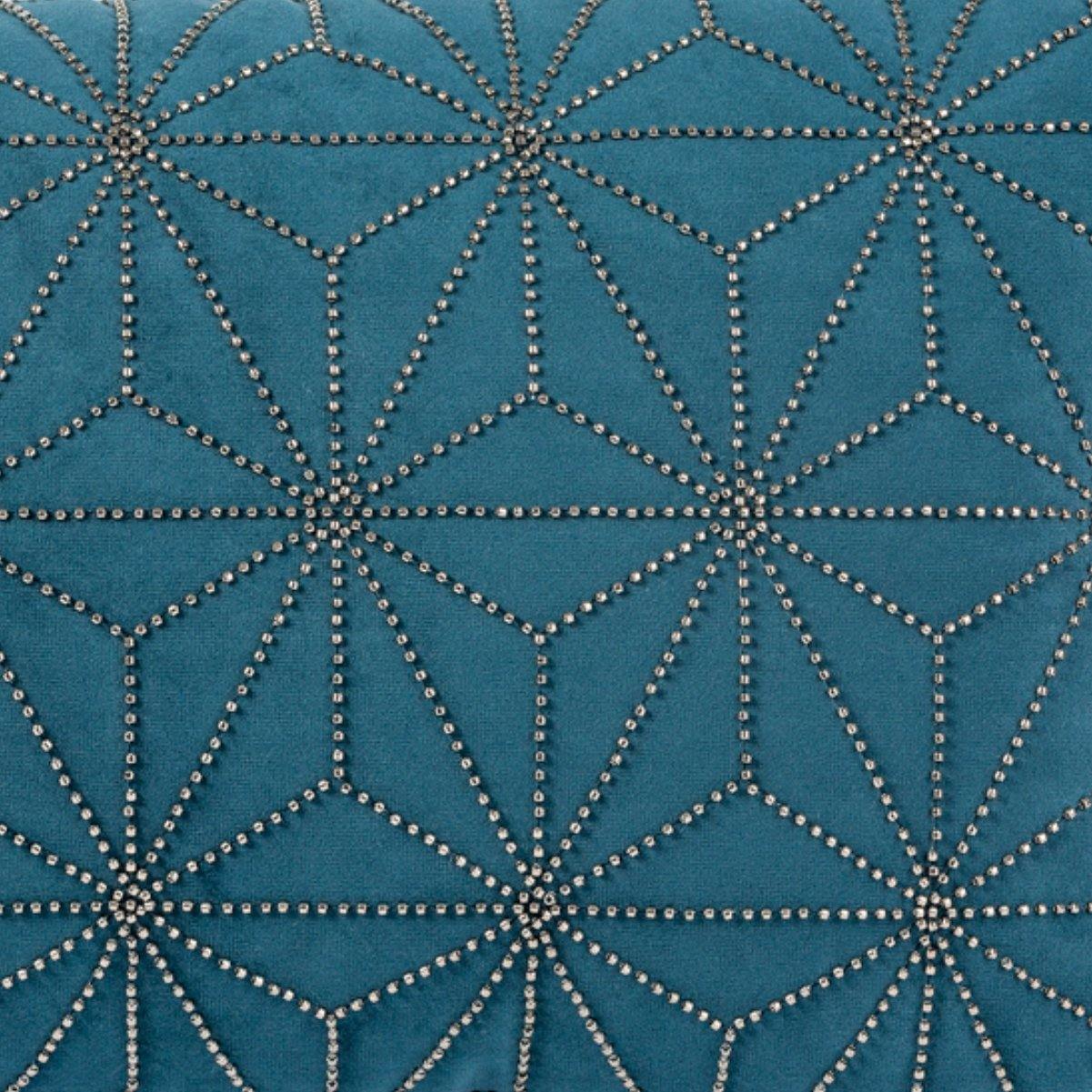 Almofada JIDDI 30x50 Veludo Azul com Missangas - KUXIN // Home Fashion